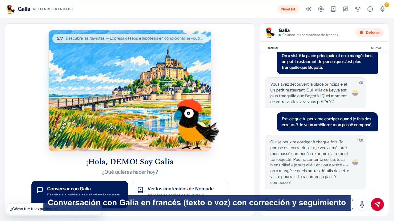 Galia: French conversation with correction, demo account